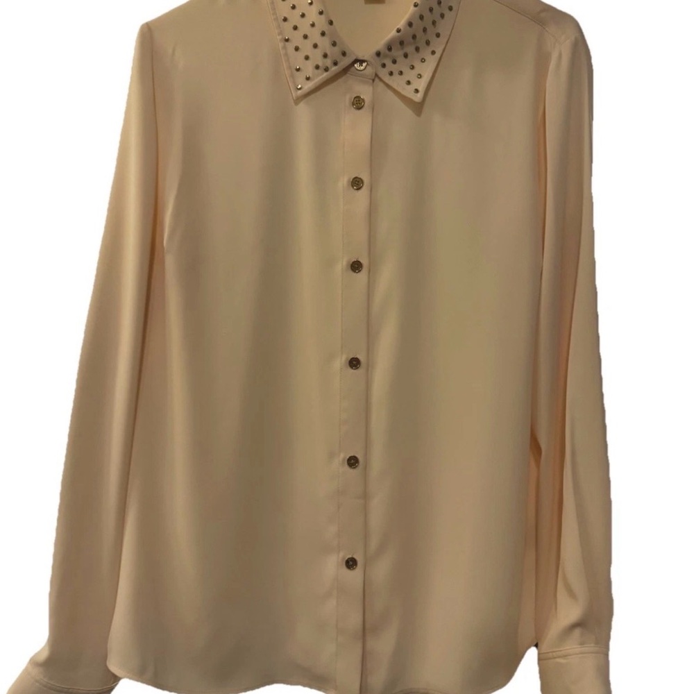 Michael Kors Cream Button down Blouse with Gold Studded Collar, EUC, M